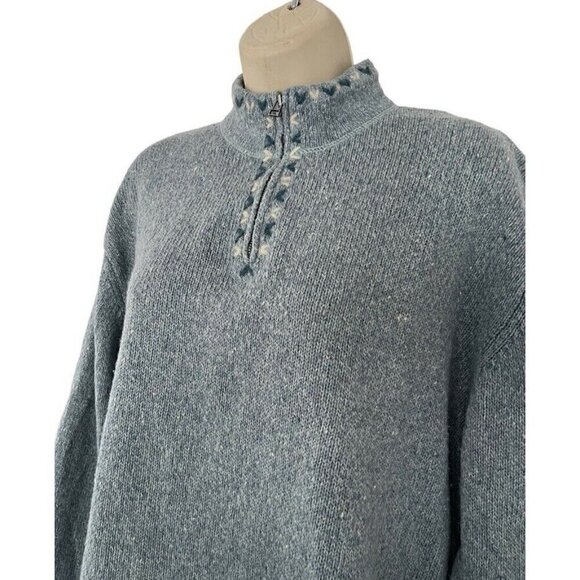 VTG Woolrich Women's Sz XL Aquifer Gray Blue Wool Blend 1/4 Zip Pullover Sweater - Picture 2 of 11